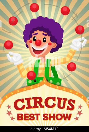 Circus Clown Show Poster Blank Vector. Vintage Magic Show. Fantastic Clown Performance. Holidays And Events. Illustration Stock Vector