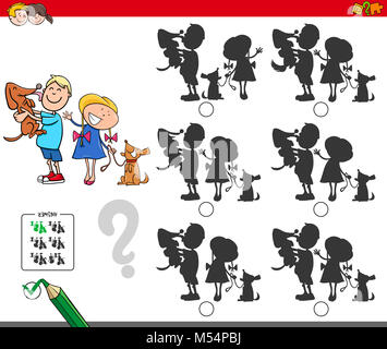 educational shadow game with kids and dogs Stock Photo