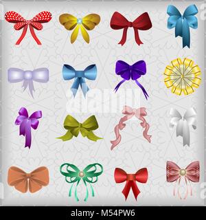 Ornate multi-colored bows on a gray background Stock Vector
