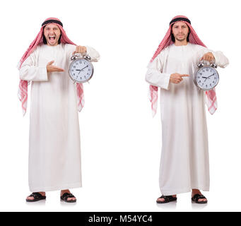 The arab man in time concept on white Stock Photo