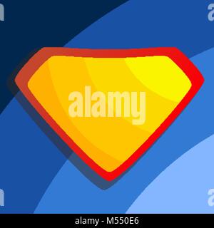 Superhero Logo Vector. Diamond Shield Symbol Shape. Badge Super Powers. Flat Cartoon Comic Illustration Stock Vector