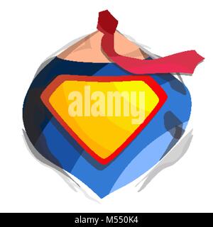 Superhero Logo Vector. Yellow, Red Shield. Emblem template. Flat Cartoon Comic Illustration Stock Vector
