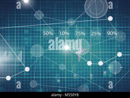 Interface overlay of connection statistics graphics with green grid background Stock Photo