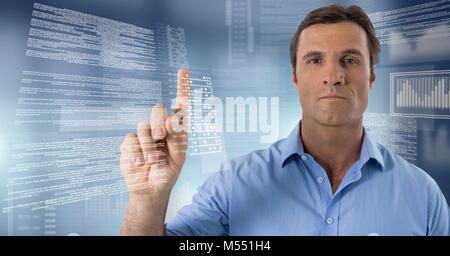 Businessman touching screen text interface Stock Photo