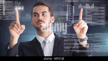 Businessman touching screen text interface Stock Photo