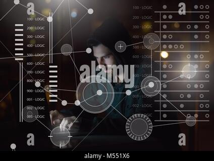 Business Overlay Interface with businessman and laptop Stock Photo