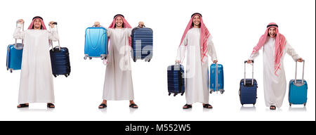 Arab man with luggage on white Stock Photo