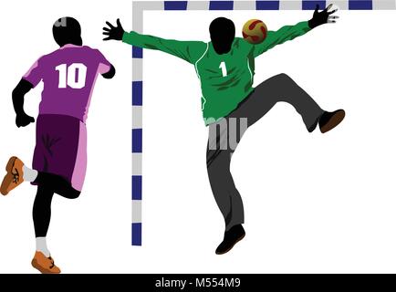 Handball players silhouette. Vector colored illustration Stock Vector