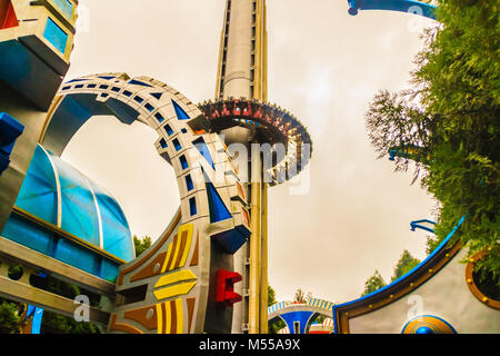 Nantou, Taiwan - November 21, 2015: Joy to the World in Formosan Aboriginal Culture Village has the latest water roller coaster “Caribbean Adventure”, Stock Photo