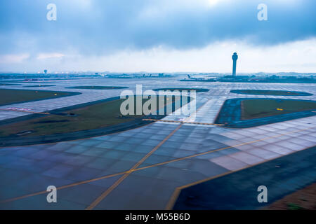 landing in washington dc airport in rainy weather Stock Photo