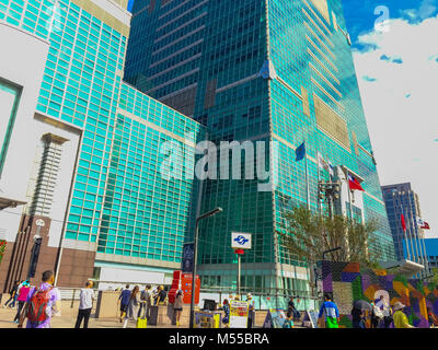 Taipei, Taiwan - November 22, 2015: Taipei 101 tower, view from the front of the tower. Stock Photo