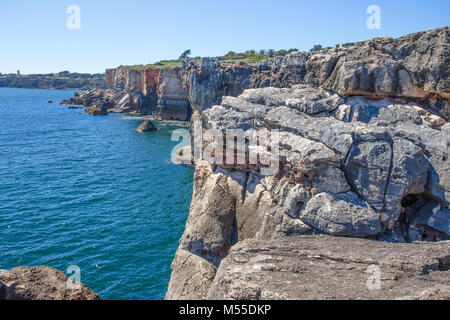 Hell's Mouth (Boca do Inferno),  the seaside cliffs close to the Portuguese city of Cascais, in the District of Lisbon, Portugal Stock Photo