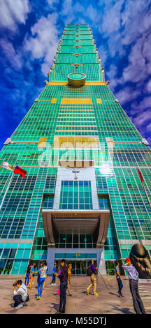 Taipei, Taiwan - November 22, 2015: Taipei 101 tower, view from the front of the tower. Stock Photo