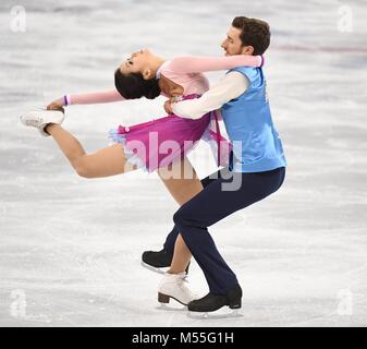 Pyeongchang, South Korea. 20th Feb, 2018. Yura Min (L) and Alexander Gamelin of South Korea compete during the ice dance free dance of figure skating at the 2018 PyeongChang Winter Olympic Games, in Gangneung Ice Arena, South Korea, on Feb. 20, 2018. Yura Min and Alexander Gamelin got the 18th place of ice dance event with 147.74 points in total. Credit: Wang Song/Xinhua/Alamy Live News Stock Photo