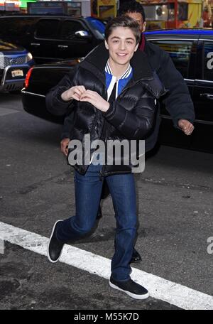 New York, NY, USA. 19th Feb, 2018. Asher Angel, seen at Good Morning America to promote ANDI MACK out and about for ANDI MACK Cast on Good Morning America (GMA), GMA Studios, New York, NY February 19, 2018. Credit: Derek Storm/Everett Collection/Alamy Live News Stock Photo