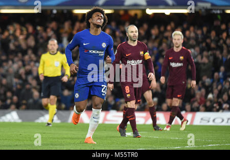 London, UK. 20th Feb, 2018. Willian of Chelsea during the UEFA Champions League Round of 16 first leg match between Chelsea and Barcelona at Stamford Bridge on February 20th 2018 in London, England. Credit: PHC Images/Alamy Live News