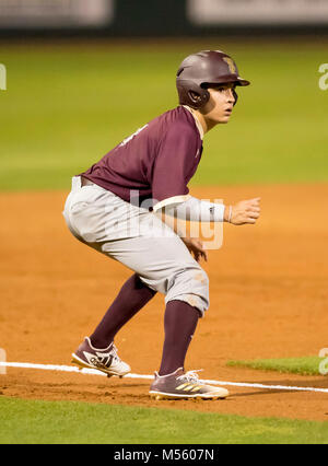February 20, 2018: Texas State outfielder Jacob Almendarez (4) watches the pitch during the 2018 season opener between Rice Owls and Texas State Bobcats at Reckling Field Rice University Houston, Texas Stock Photo