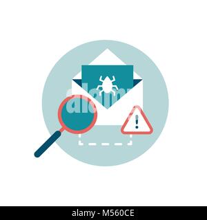 Check e-mail with an antivirus and attachment with virus, cyber security icon Stock Vector