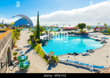 Santa Cruz Auditorium in Tenerife Spain view from pools Stock Photo