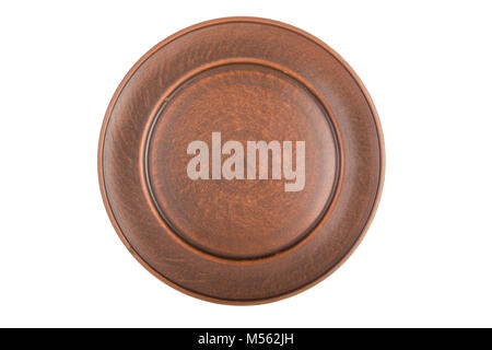 empty flat plate of red clay, isolated, top view Stock Photo