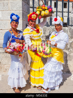 women in traditional Cuban clothes Stock Photo