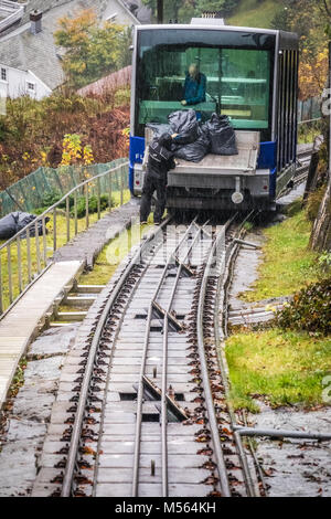 The Floibanen funicular delivering bags Stock Photo