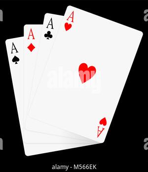 four aces cards. ace card poker game. A hand containing all aces isolated on background Stock Photo