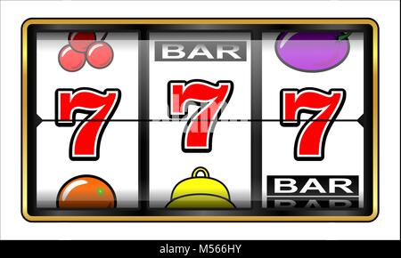 Gambling illustration 777. Casino slot machine, jackpot, luck and success concept Stock Photo