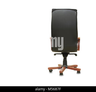 back view of modern office chair from black leather. Isolated Stock Photo