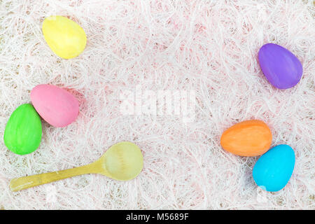 Flat lay of Easter eggs, view from above with copy space for text. concept of stylish. Stock Photo