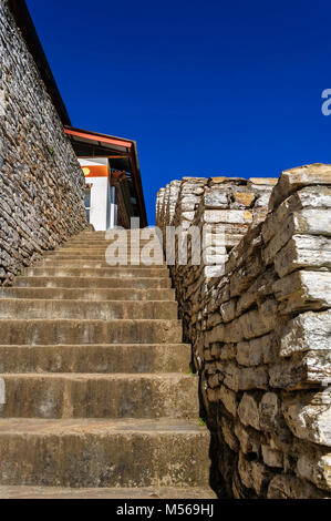 Steps going up in the Dechen Phodrang Monastery in Thimphu, Bhutan Stock Photo