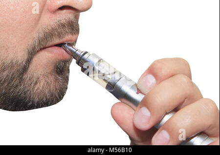 Man smoking electronic sigarette close up Stock Photo