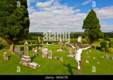 Close to Ahenny village in County Tipperary are two 8th Century, Celtic High Crosses, two of the earliest examples to be found in Ireland. Stock Photo