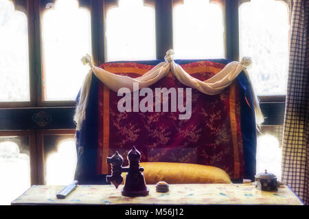 Seat of Head Lama of Dechen Phodrang Monastery in Bhutan Stock Photo