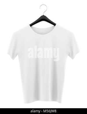 t-shirt on clothing hanger isolated on white background Stock Photo