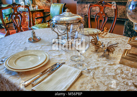 Classic table setting with silver and vintage items Stock Photo