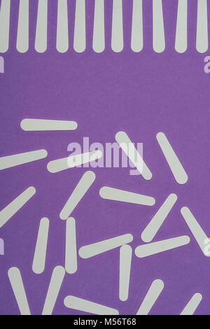 top view of scattered nail files isolated on purple Stock Photo