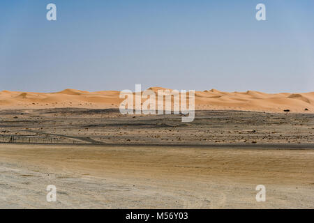 Sand dunes seen 100km's west of Riyadh in an area where the sand is red. Stock Photo