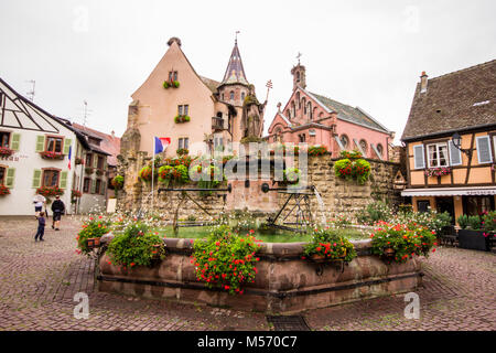 Eguisheim, a town in Haut-Rhin department, France, famous for its Alsace wine and for being voted as Favorite French Village in 2013 Stock Photo