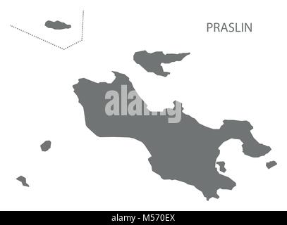Praslin Seychelles Map grey illustration silhouette Stock Vector