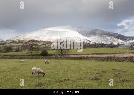 The Lake District, Cumbria, in winter with snow on the tops. Blencathra, near Keswick, viewed from close to Tewet Tarn Stock Photo