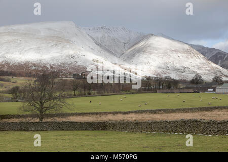 The Lake District, Cumbria, in winter with snow on the tops. Blencathra, near Keswick, viewed from close to Tewet Tarn Stock Photo