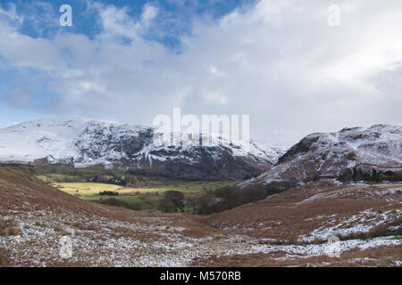 The Lake District, Cumbria, in winter with snow on the tops. High Rigg on the right with beyond, across St John's in the Vale, Clough Head Stock Photo