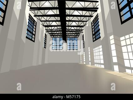 industrial warehouse with windows and LED lighting Stock Vector