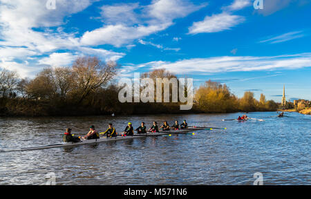 Rowers on the River Severn in Worcester, UK Stock Photo