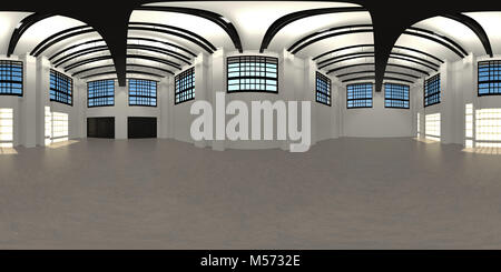 industrial warehouse HDRI map with LED light, 3Dillustration Stock Photo