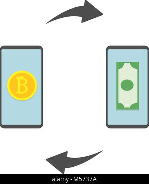 Bitcoin Exchange. Exchange of digital currency bitcoin and dollar. Modern finance economic, cryptocurrency concept. Vector Stock Vector