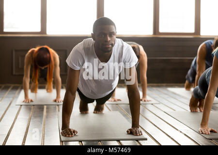 Young sporty black man in Plank pose Stock Photo