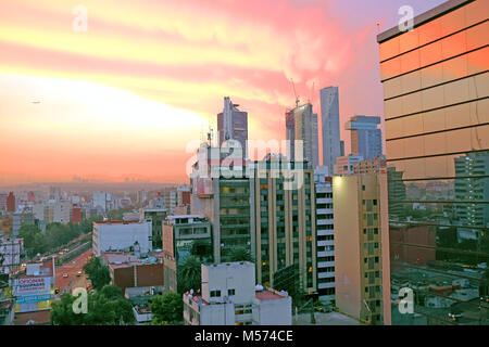 Sunset from the Zona Rosa neighborhood in Mexico City, Mexico Stock Photo