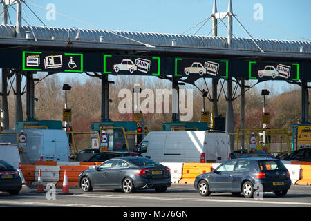 The toll booths on the Second Severn Crossing, also called the Severn Bridge and SSC, the bridge on the M4 motorway joining England & Wales Stock Photo